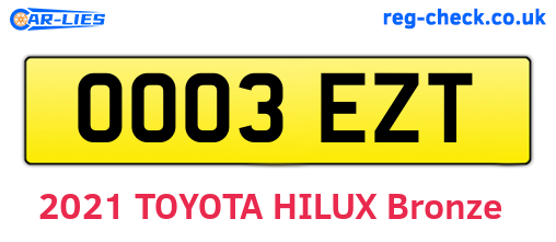 OO03EZT are the vehicle registration plates.