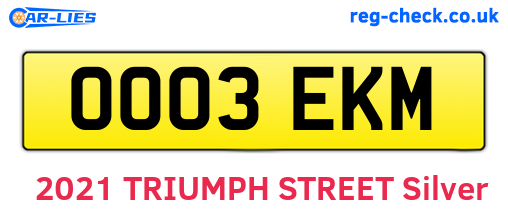 OO03EKM are the vehicle registration plates.