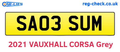 SA03SUM are the vehicle registration plates.