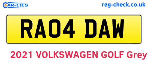 RA04DAW are the vehicle registration plates.