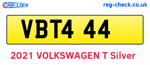VBT444 are the vehicle registration plates.