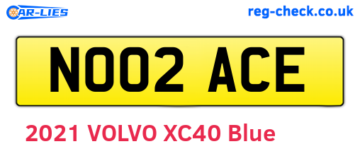 NO02ACE are the vehicle registration plates.