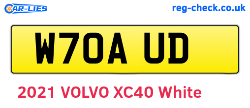 W70AUD are the vehicle registration plates.