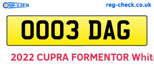 OO03DAG are the vehicle registration plates.