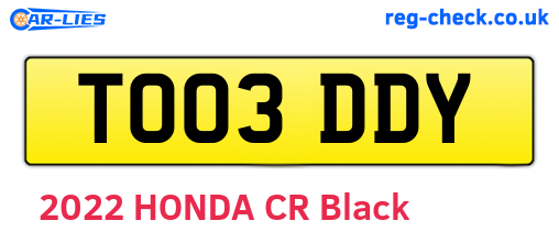 TO03DDY are the vehicle registration plates.
