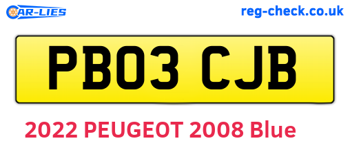 PB03CJB are the vehicle registration plates.