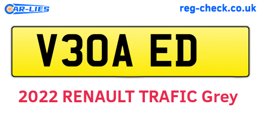 V30AED are the vehicle registration plates.