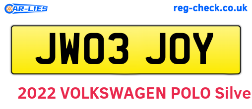JW03JOY are the vehicle registration plates.