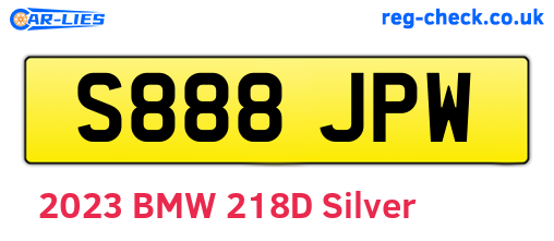 S888JPW are the vehicle registration plates.