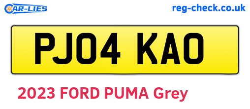 PJ04KAO are the vehicle registration plates.
