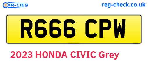 R666CPW are the vehicle registration plates.