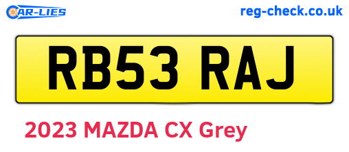 RB53RAJ are the vehicle registration plates.