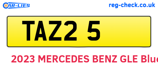 TAZ25 are the vehicle registration plates.