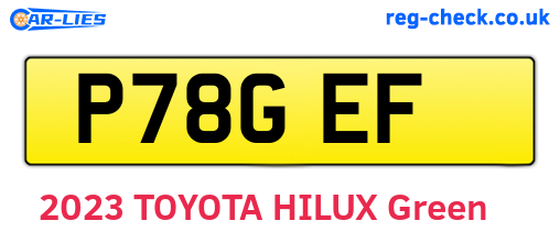 P78GEF are the vehicle registration plates.