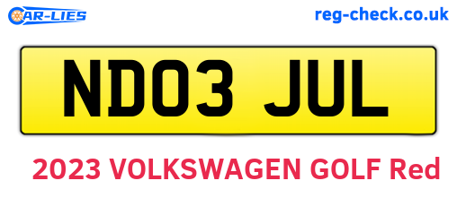 ND03JUL are the vehicle registration plates.