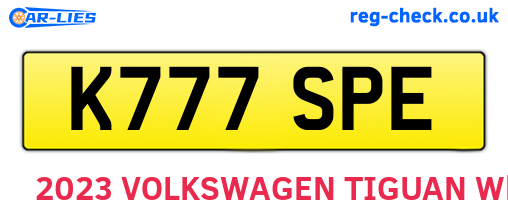 K777SPE are the vehicle registration plates.