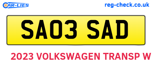 SA03SAD are the vehicle registration plates.